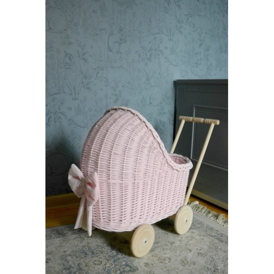 Pletena kolica za lutke - roza