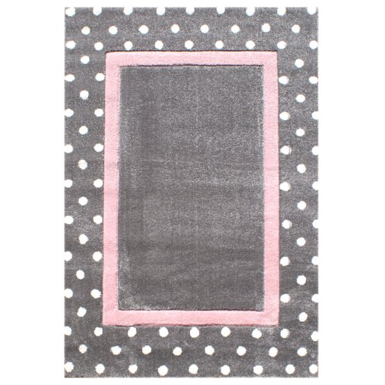 Dětský koberec Tečky stříbrná-šedá/růžová