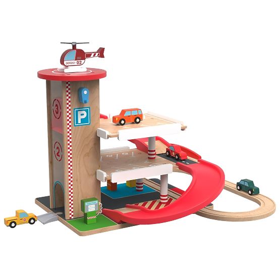 2Kids Toys Drvena garaža s vlakovnom stazom