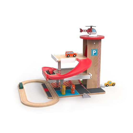 2Kids Toys Drvena garaža s vlakovnom stazom