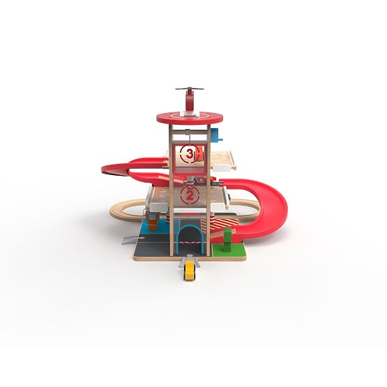 2Kids Toys Drvena garaža s vlakovnom stazom