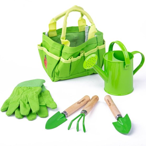 Bigjigs Toys set vrtnog alata u zelenoj platnenoj torbi