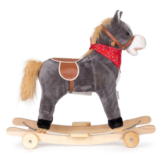 Konjska konja na ljuljanju s mobilnog sedla bicikla, pomicanje zvuči sivo