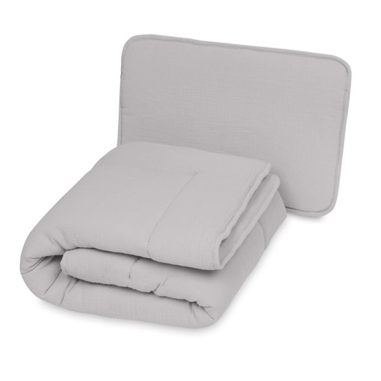 Muslinski pokrivač i jastuk s punjenjem 100x135 + 40x60 - svijetlo siva