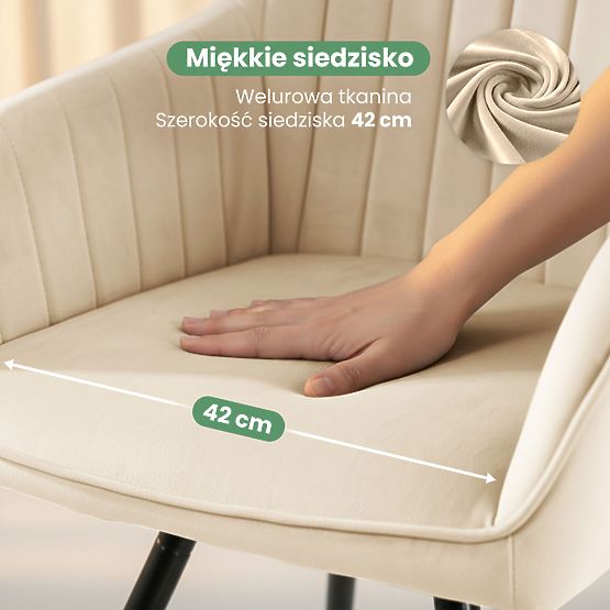4x Baršunasta rotirajuća stolica s prošivanjem Bež TURNO Crne noge