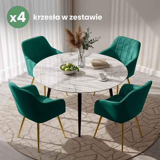 4x Tapecirana stolica s kvadratnim prošivanjem Boja Boce Zelena LUXANO Zlatne noge