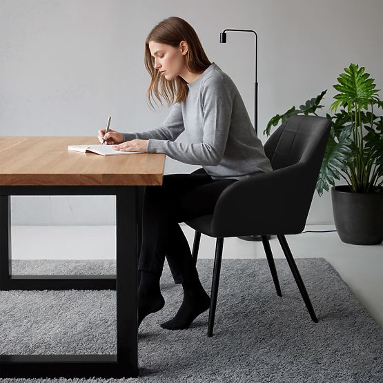 4x Tapecirana stolica s kvadratnim prošivima Crna LUXANO Crne noge