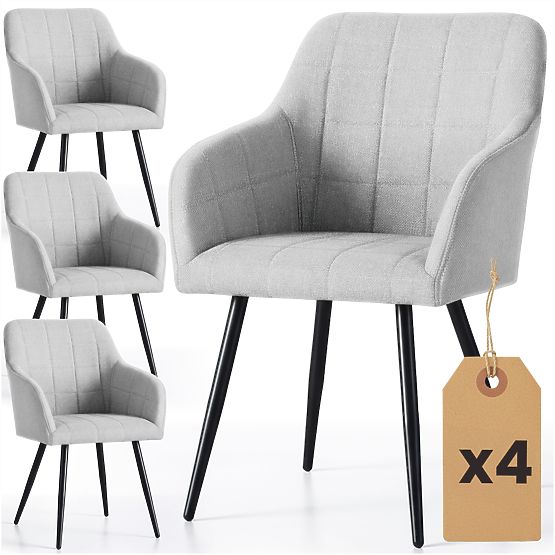 4x Tapecirana stolica s kvadratnim prošivima Svijetlo Siva LUXANO Crne noge tkanina Lumos