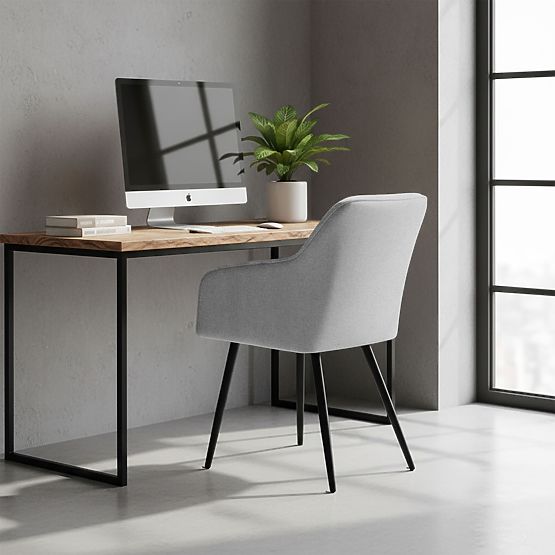 4x Tapecirana stolica s kvadratnim prošivima Svijetlo Siva LUXANO Crne noge tkanina Lumos