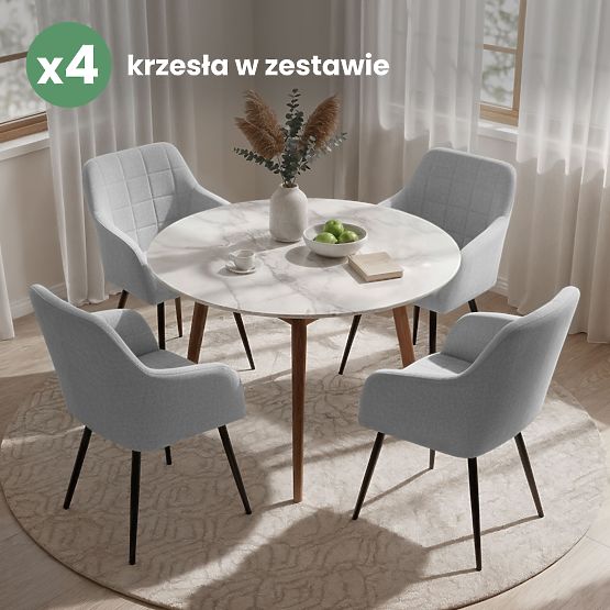 4x Tapecirana stolica s kvadratnim prošivima Svijetlo Siva LUXANO Crne noge tkanina Lumos