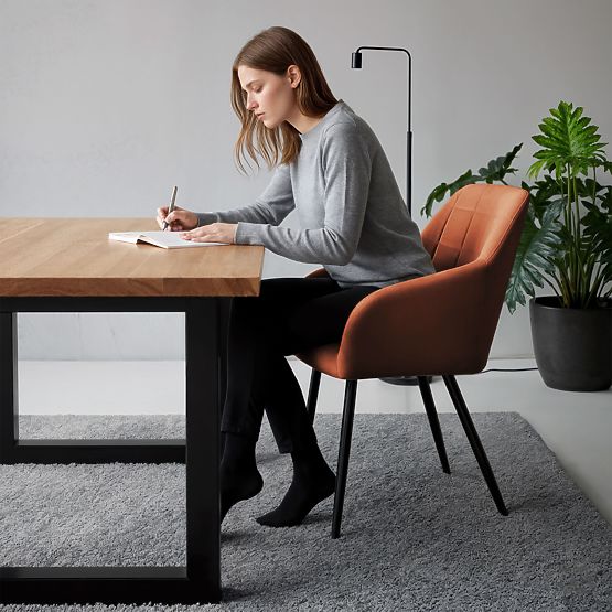 4x Tapecirana stolica s kvadratnim prošivom Bakrena LUXANO Crne noge