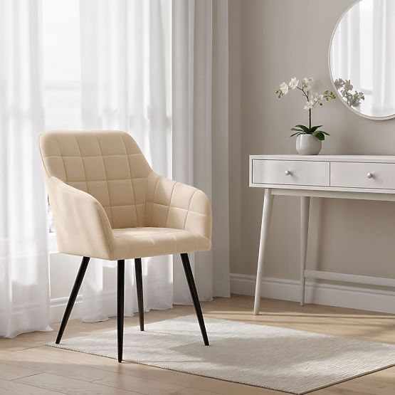 4x Tapecirana stolica s kvadratnim prošivom Bež LUXANO Crne noge