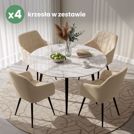 4x Tapecirana stolica s kvadratnim prošivom Bež LUXANO Crne noge