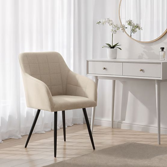 4x Tapecirana stolica s kvadratnim prošivom Bež LUXANO Crne noge tkanina Lumos