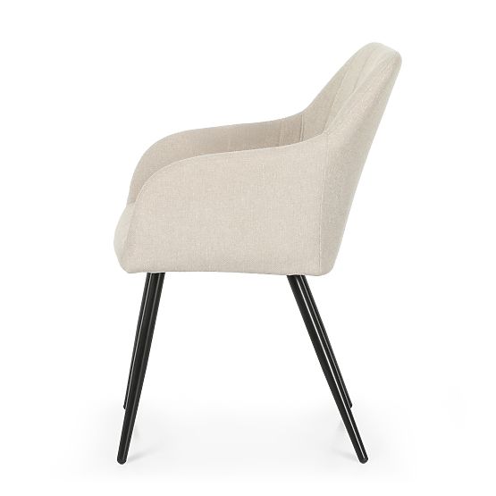 4x Tapecirana stolica s kvadratnim prošivom Bež LUXANO Crne noge tkanina Lumos