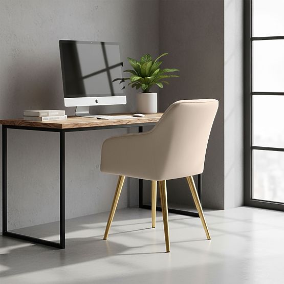 4x Tapecirana stolica s kvadratnim prošivom Bež LUXANO Zlatne noge