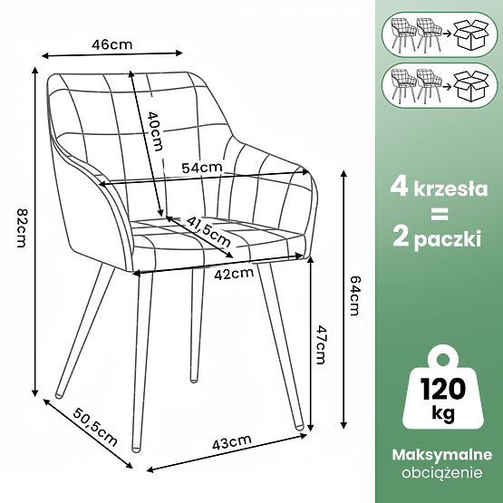 4x Tapecirana stolica s kvadratnim prošivom Boja Boce Zelena LUXANO Crne noge