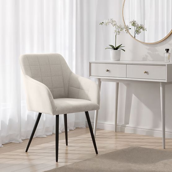 4x Tapecirana stolica s kvadratnim prošivom Krem LUXANO Crne noge tkanina Lumos