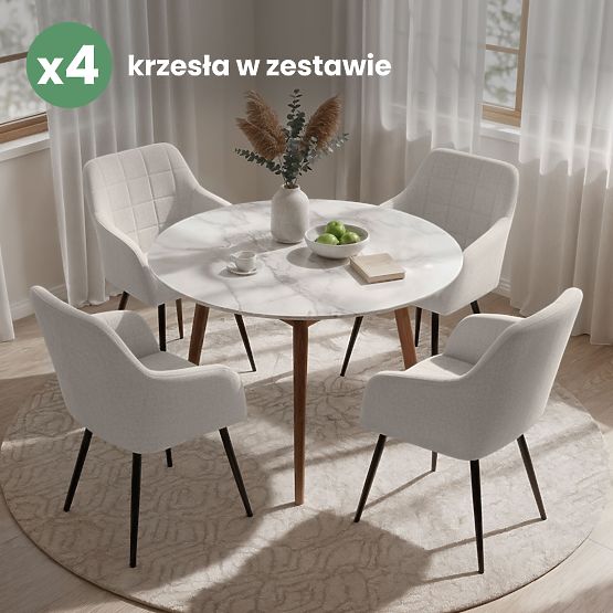 4x Tapecirana stolica s kvadratnim prošivom Krem LUXANO Crne noge tkanina Lumos