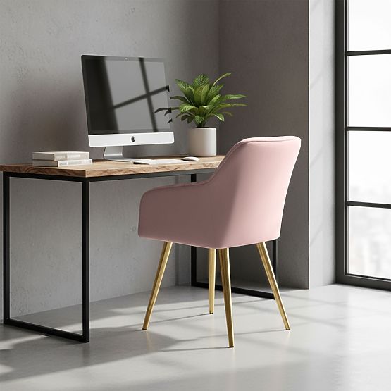 4x Tapecirana stolica s kvadratnim prošivom Puder Ružičasta LUXANO Zlatne noge