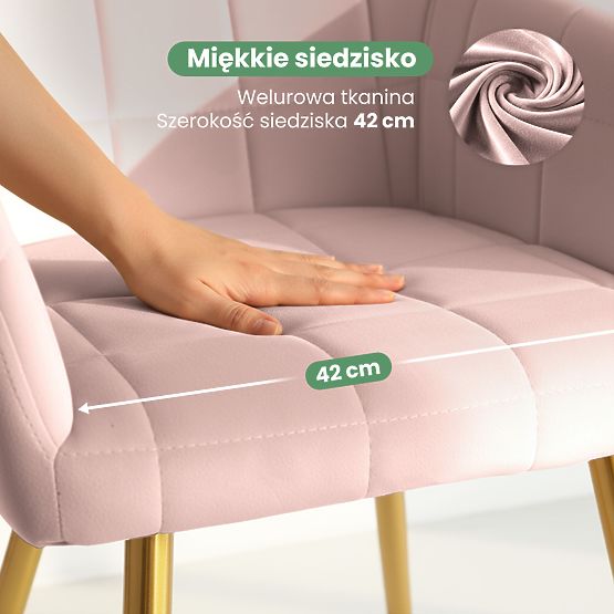 4x Tapecirana stolica s kvadratnim prošivom Puder Ružičasta LUXANO Zlatne noge