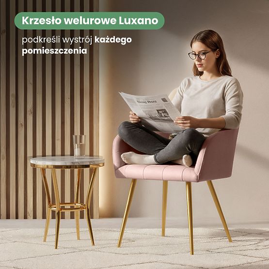 4x Tapecirana stolica s kvadratnim prošivom Puder Ružičasta LUXANO Zlatne noge