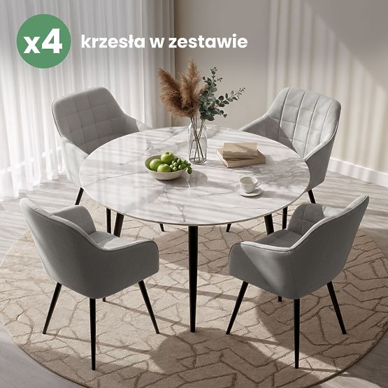 4x Tapecirana stolica s kvadratnim prošivom Siva LUXANO Crne noge