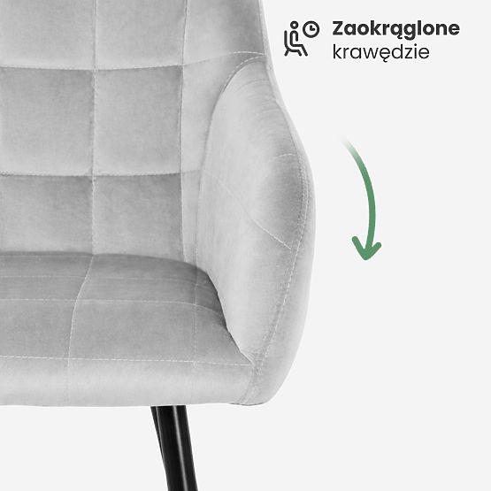 4x Tapecirana stolica s kvadratnim prošivom Siva LUXANO Crne noge