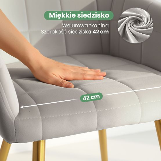 4x Tapecirana stolica s kvadratnim prošivom Siva LUXANO Zlatne noge