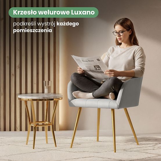 4x Tapecirana stolica s kvadratnim prošivom Siva LUXANO Zlatne noge