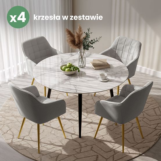 4x Tapecirana stolica s kvadratnim prošivom Siva LUXANO Zlatne noge