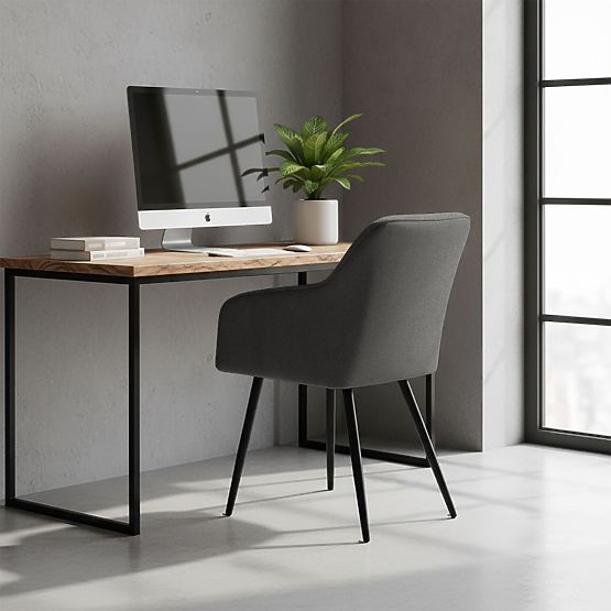 4x Tapecirana stolica s kvadratnim prošivom Tamni Grafit LUXANO Crne noge tkanina Lumos