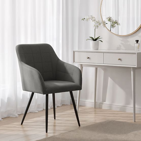 4x Tapecirana stolica s kvadratnim prošivom Tamni Grafit LUXANO Crne noge tkanina Lumos