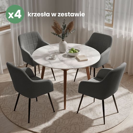 4x Tapecirana stolica s kvadratnim prošivom Tamni Grafit LUXANO Crne noge tkanina Lumos