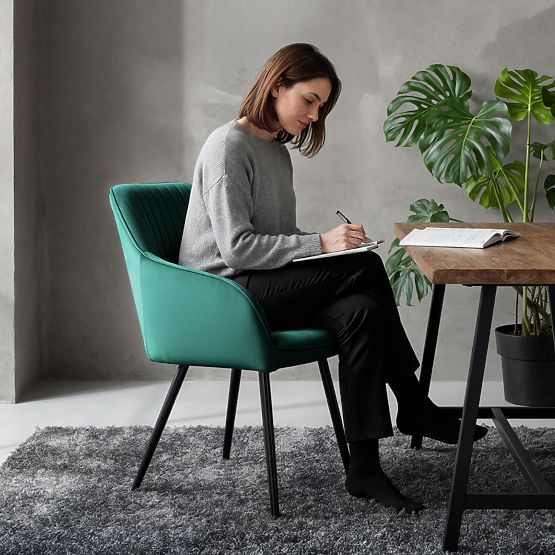 6x Baršunasta tapecirana stolica s prošivanjem Bočica Zelena FLORENCE Crne noge