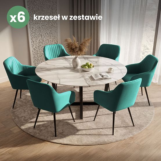 6x Baršunasta tapecirana stolica s prošivanjem Bočica Zelena FLORENCE Crne noge