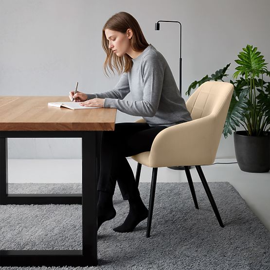 6x Tapecirana stolica s kvadratnim prošivanjem Bež LUXANO Crne noge