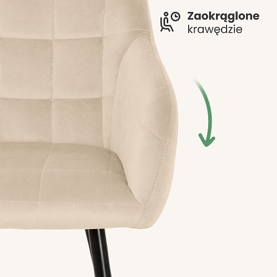 6x Tapecirana stolica s kvadratnim prošivanjem Bež LUXANO Crne noge