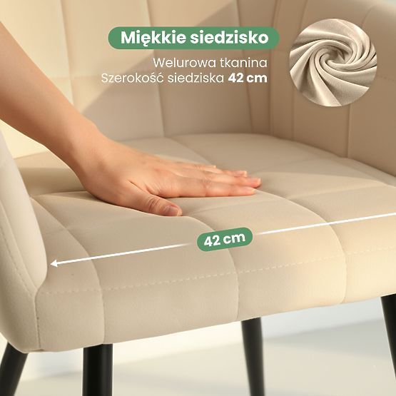 6x Tapecirana stolica s kvadratnim prošivanjem Bež LUXANO Crne noge
