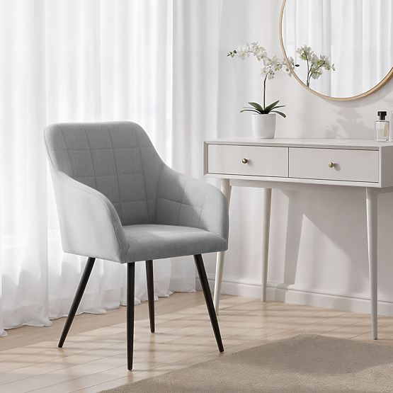 6x Tapecirana stolica s kvadratnim prošivima Svijetlosiva LUXANO Crne noge tkanina Lumos