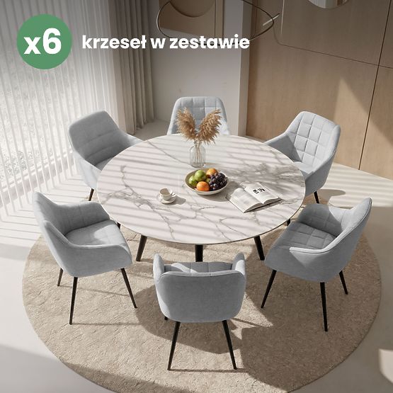 6x Tapecirana stolica s kvadratnim prošivima Svijetlosiva LUXANO Crne noge tkanina Lumos