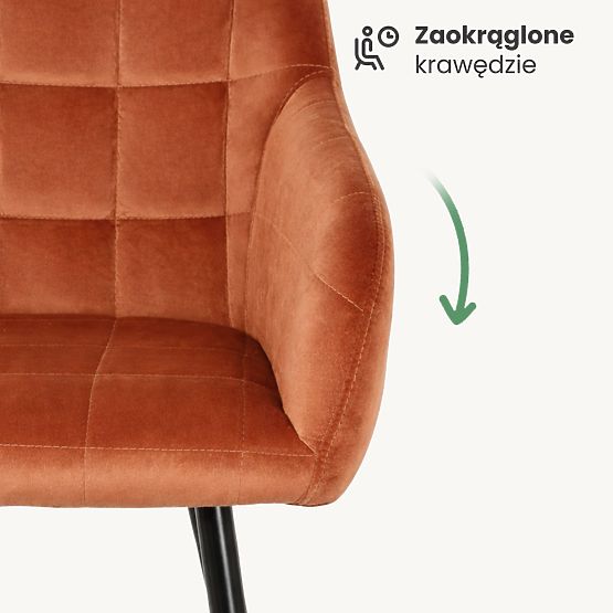 6x Tapecirana stolica s kvadratnim prošivom Bakrena LUXANO Crne noge