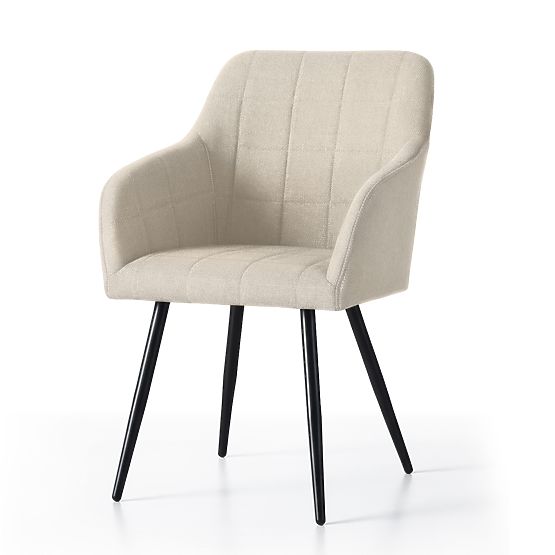 6x Tapecirana stolica s kvadratnim prošivom Bež LUXANO Crne noge tkanina Lumos