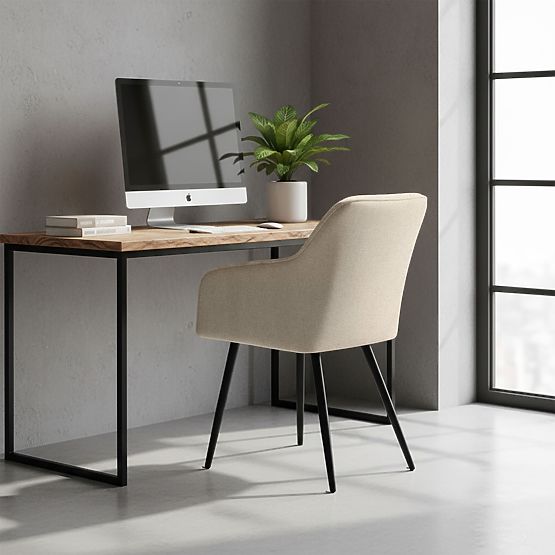 6x Tapecirana stolica s kvadratnim prošivom Bež LUXANO Crne noge tkanina Lumos