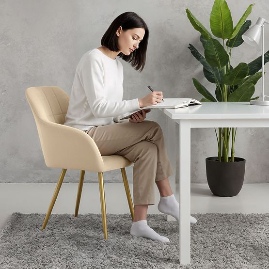 6x Tapecirana stolica s kvadratnim prošivom Bež LUXANO Zlatne noge