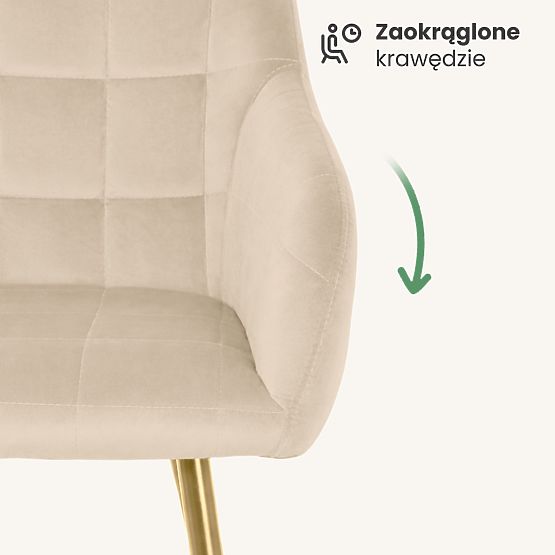 6x Tapecirana stolica s kvadratnim prošivom Bež LUXANO Zlatne noge