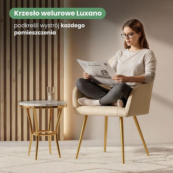 6x Tapecirana stolica s kvadratnim prošivom Bež LUXANO Zlatne noge