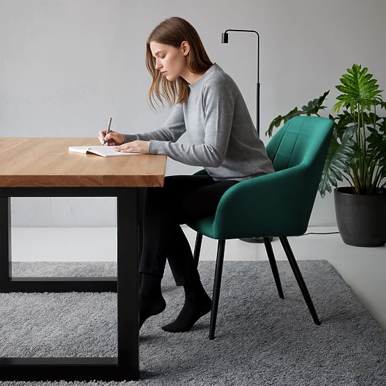 6x Tapecirana stolica s kvadratnim prošivom Bočica Zelena LUXANO Crne noge