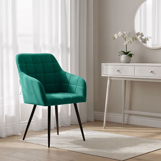 6x Tapecirana stolica s kvadratnim prošivom Bočica Zelena LUXANO Crne noge