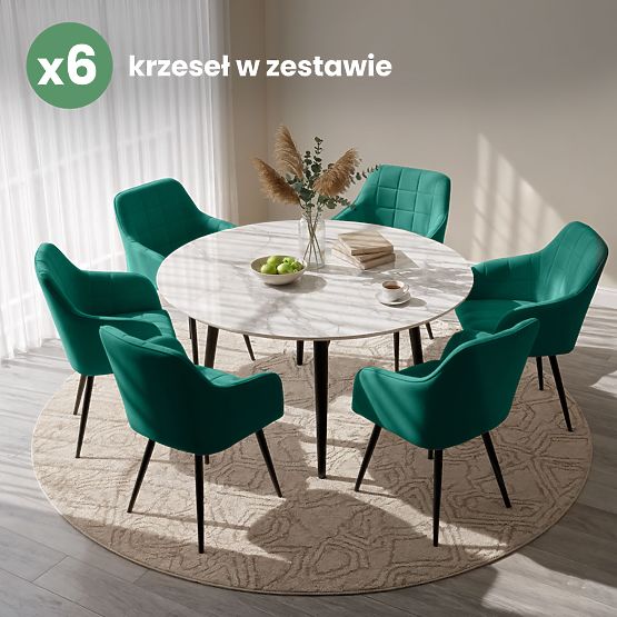6x Tapecirana stolica s kvadratnim prošivom Bočica Zelena LUXANO Crne noge